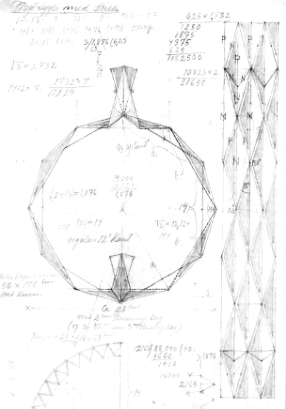 Original arkitekt tegning med mål af en Le Klint pendel